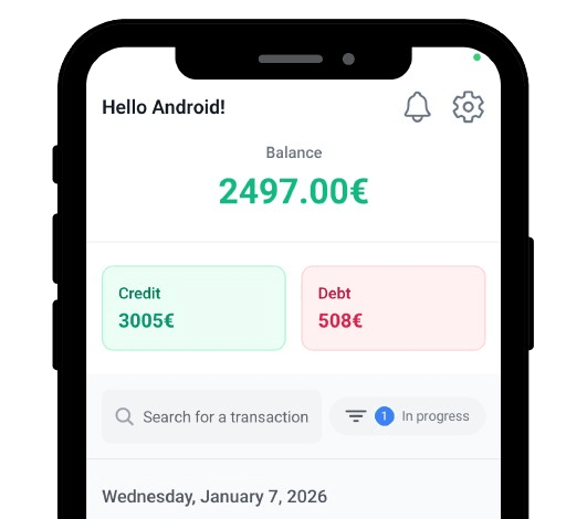 Dayni app screenshot showing debt and loan tracking